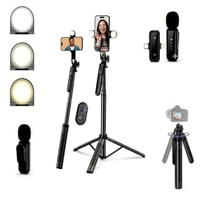 Content Creator Essentials Kit for YouTube, 63" Phone Tripod with Wireless Remote, Microphone and LED Light