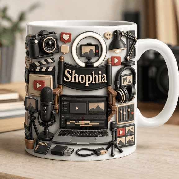 Content Creator Mug Custom Name Gift Mug for Video Editors and Influencers