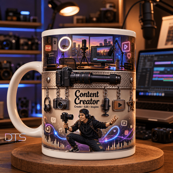 Content Creator Mug Gift for Video Editor, Streamer, YouTuber Coffee Cup