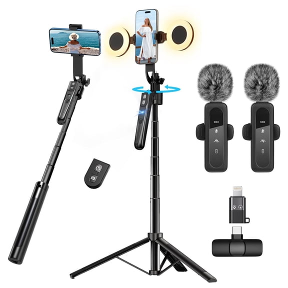 Content Creator Vlogging Kit For Iphone/android 70-inch Auto Face Tracking Tripod With Light And Wireless Microphones Tiktok/youtube Starter