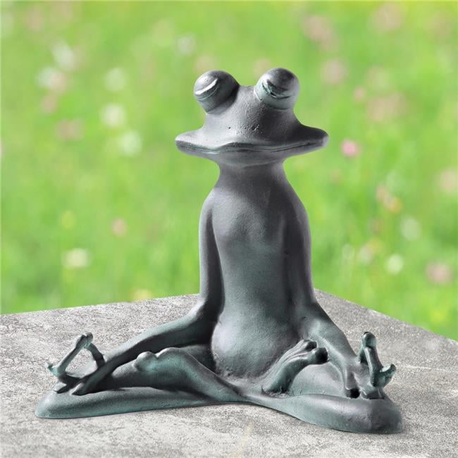 Contented Yoga Frog Verdigris Green Metal Garden Sculpture