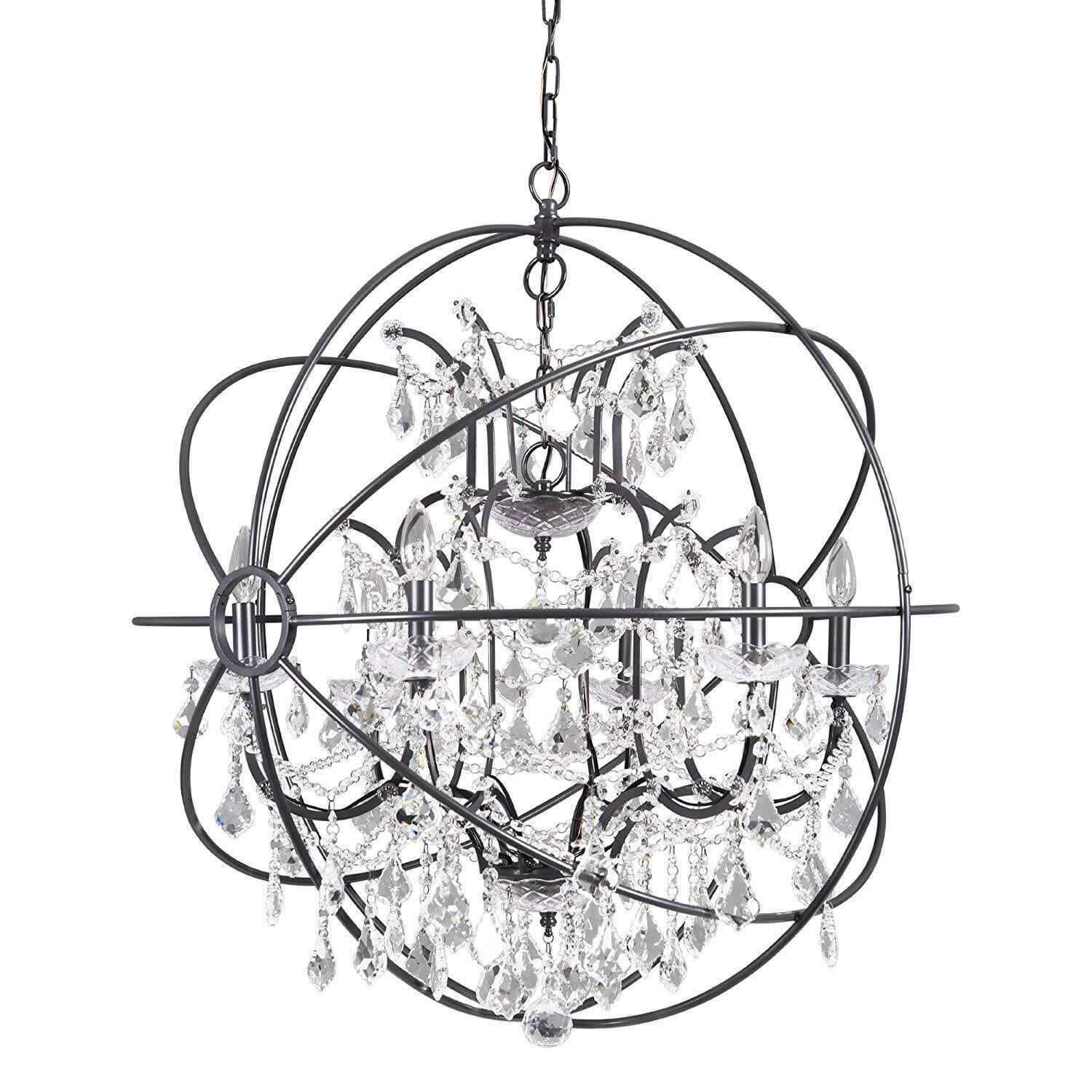 Elegant Matte Black 6-Light Crystal Sphere Chandelier