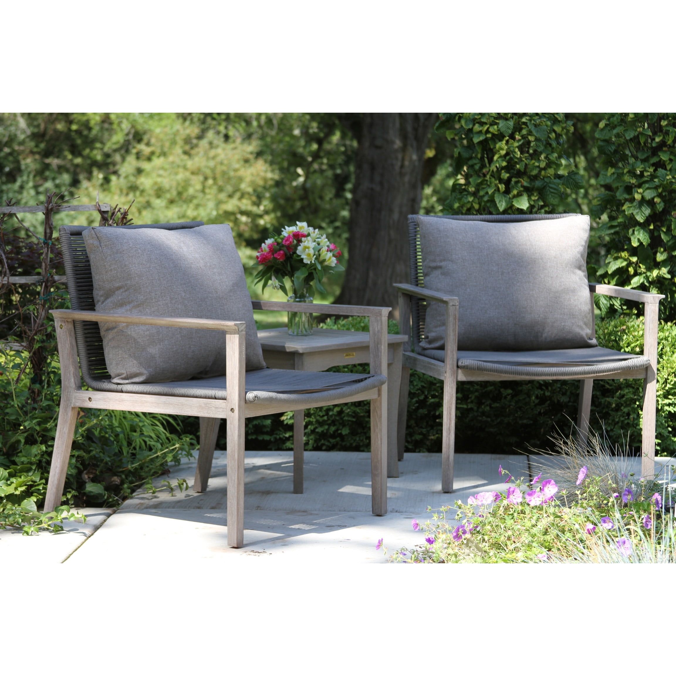 Contessa Gray Wash Eucalyptus and Rope Lounge Chairs with Cushions