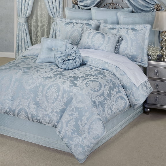 Contessa Puff Jacquard-Woven Bedding, Platinum & Pastel Blue, 4-pc Cal King Comforter Set