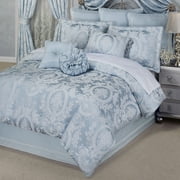 Contessa Puff Jacquard-Woven Bedding, Platinum & Pastel Blue, 4-pc Queen Comforter Set