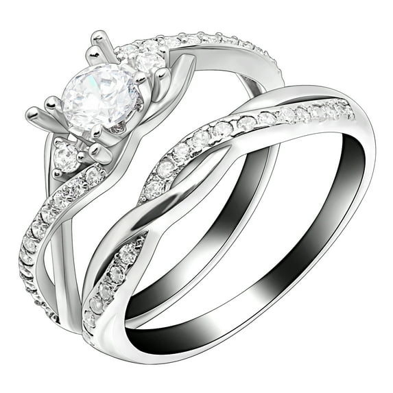 Contessa Wedding Ring Set for Women Sterling Silver Engagement Ring Cz Band Ginger Lyne Collection