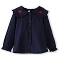 thumbnail image 1 of Conti Kids Little Girls Peter Pan Ruffle Collar Bell Long Button-Down Navy Shirts Blouse 3-4 Years, 1 of 6