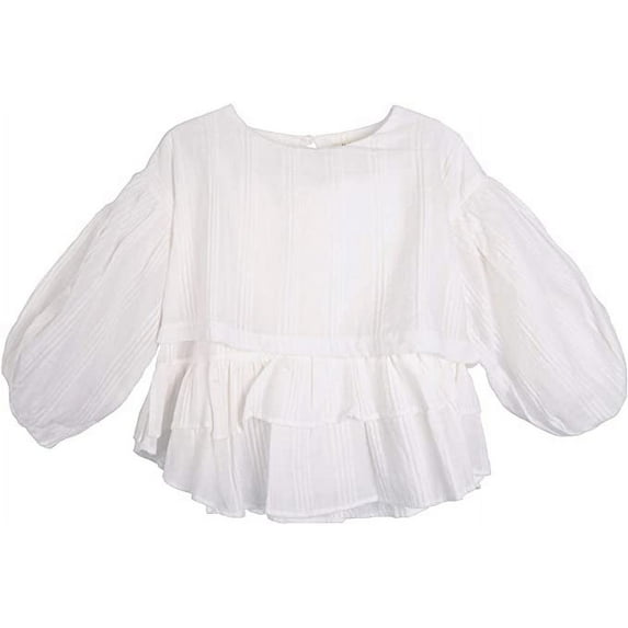 Conti Kids Toddler Girls Long Bell Sleeve Shirts Ruffle Cotton Blouse Top White 3-4 Years