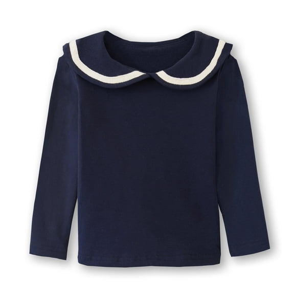 Conti Kids Toddler Girls Peter Pan Collar Polo Long Sleeve Cotton Shirts Blouse Navy 2-3 Years