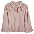 thumbnail image 1 of Conti Kids Toddler Girls Ruffle Bell Sleeve Shirts Frill Collar Blouse Dark Pink 5-6 Years, 1 of 1
