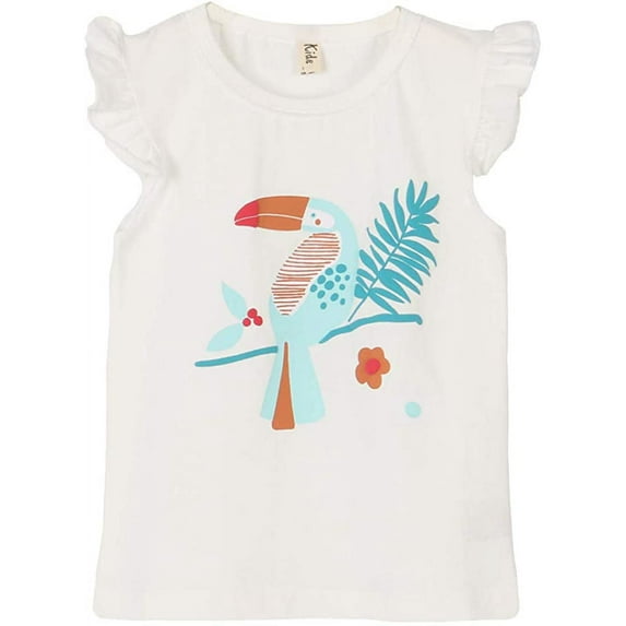 ContiKid Tollder Girls Ruffle Sleeve Tank Top Pelican Bird Design Summer Sleveless Tee Shirts White 2-3 Years
