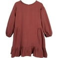 thumbnail image 1 of ContiKids Little Girls Long Sleeve Brick Red Striped Dress Caual Cotton Clothing Outfit for Toddlers 2-3 Year, 1 of 5