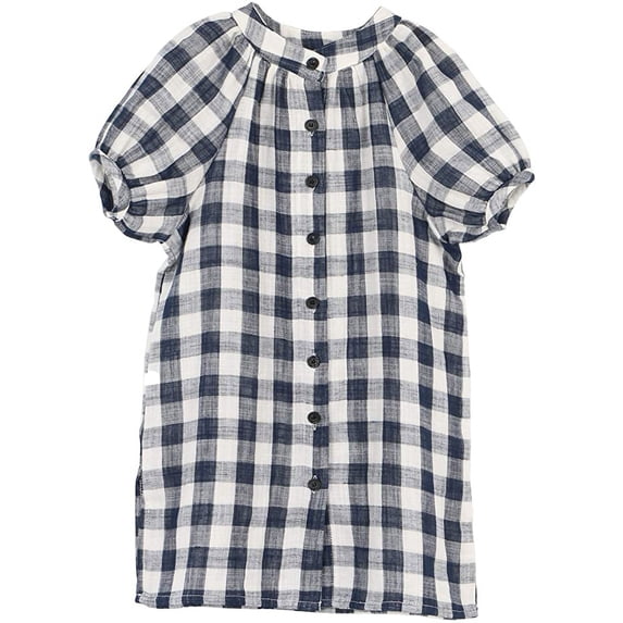 ContiKids Little Girls Plaid Short Sleeeve Mandarin Collar Dress Summer Button Down Long Blouse Dresses 6-7 Years