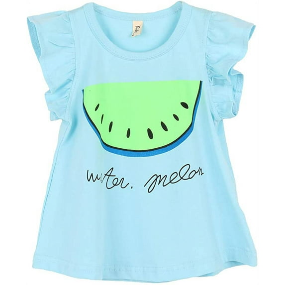 ContiKids Toddler Girls Casual Cotton Ruffle Sleeve Tank Top Roundneck Sleeveless Summer Watermelon Tee Shirts Blue 4-5 Years