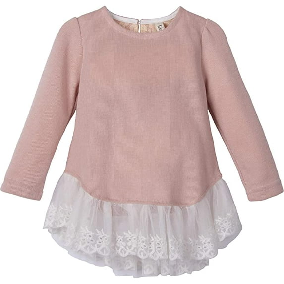 ContiKids Toddler Girls Lace Embroidery Skirts Knits Sweater One Piece Above Knee Dress Pink 5-6 Years