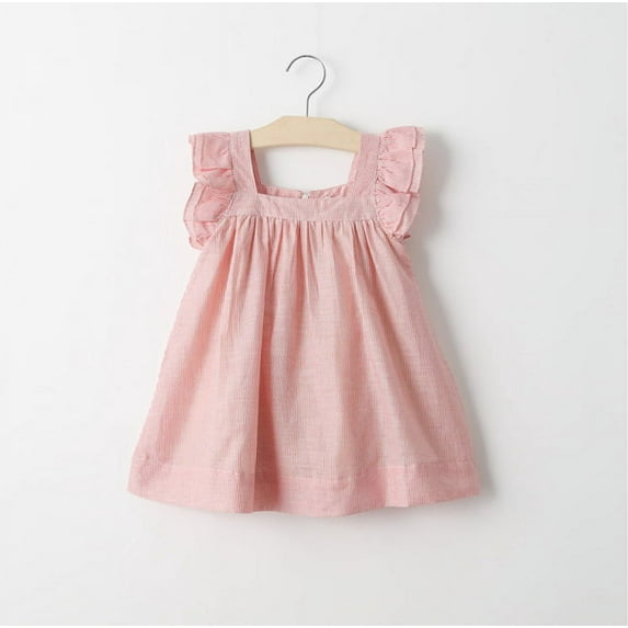 ContiKids Toddler Little Kids Dress Pink Green Cute Ruffle Sleeve Lined Cotton Sundress 2-7 Years