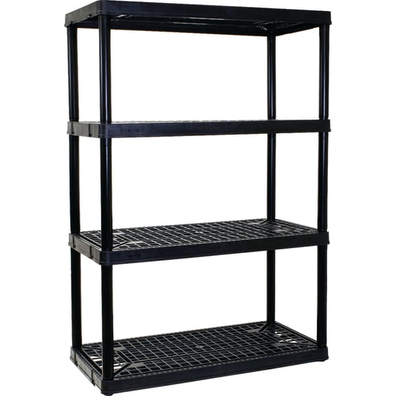 Contico 4-Tier Ventilated Plastic Storage Shelf Unit - Black, 4 Shelves