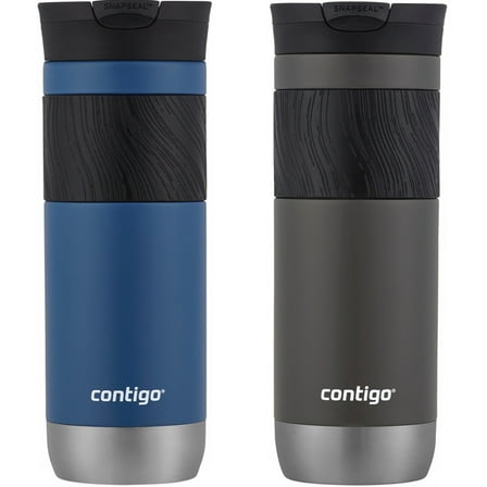 Contigo Byron 2.0 Stainless Steel Travel Mug with SNAPSEAL Lid and Grip, 20 oz, Sake & Blue Corn, 2-Pack