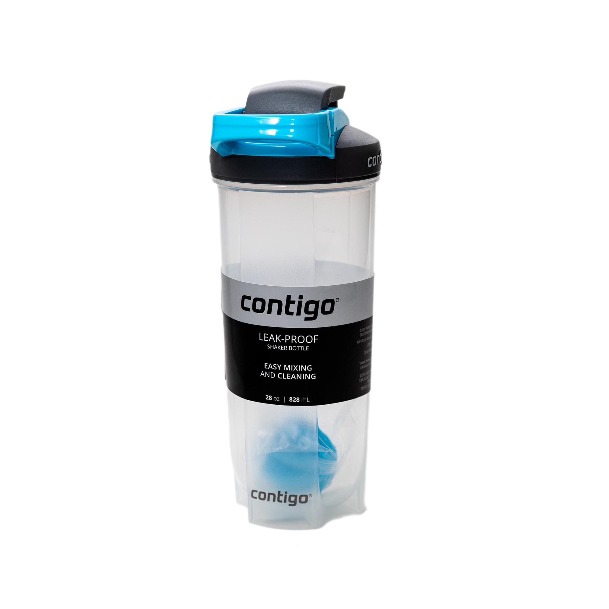Contigo 28oz Leak Proof Shaker Bottle, Clear and Black/Blue, 2103051