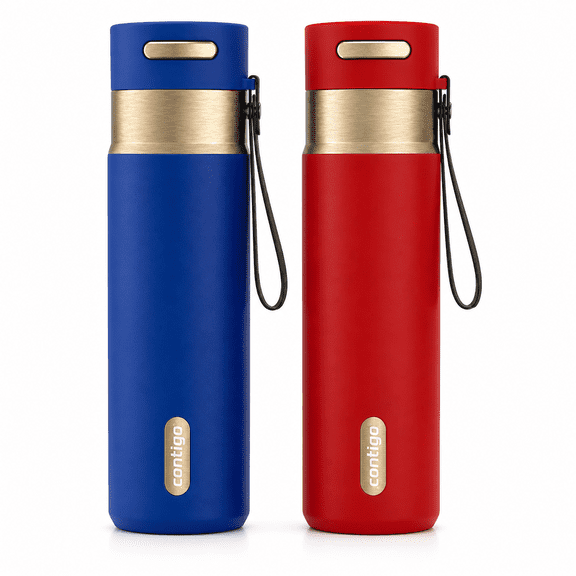 Contigo AUTOSEAL 24 oz Leakproof Water Bottle, 2-Pack (Royal Blue & Fire Engine Red), BPA-Free, Spill-Proof Lid, Carry Strap, Travel & Gym