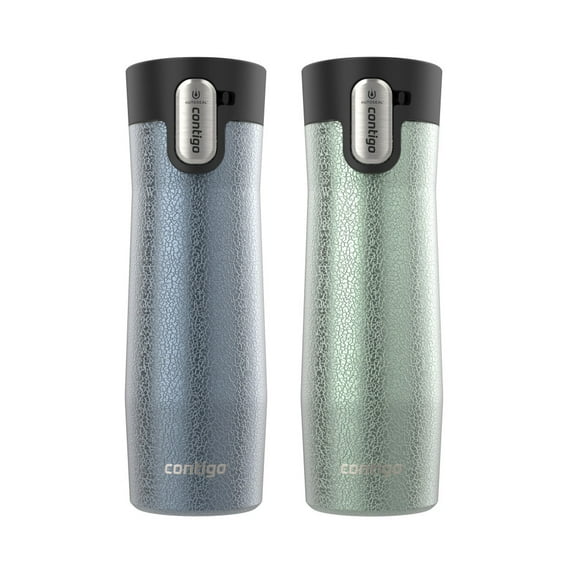 Contigo AUTOSEAL West Loop Vacuum-Insulated Stainless Steel Travel Mug with Easy-Clean Lid, 20 oz, Crystal Lakeside & Crystal Agave, 2-Pack