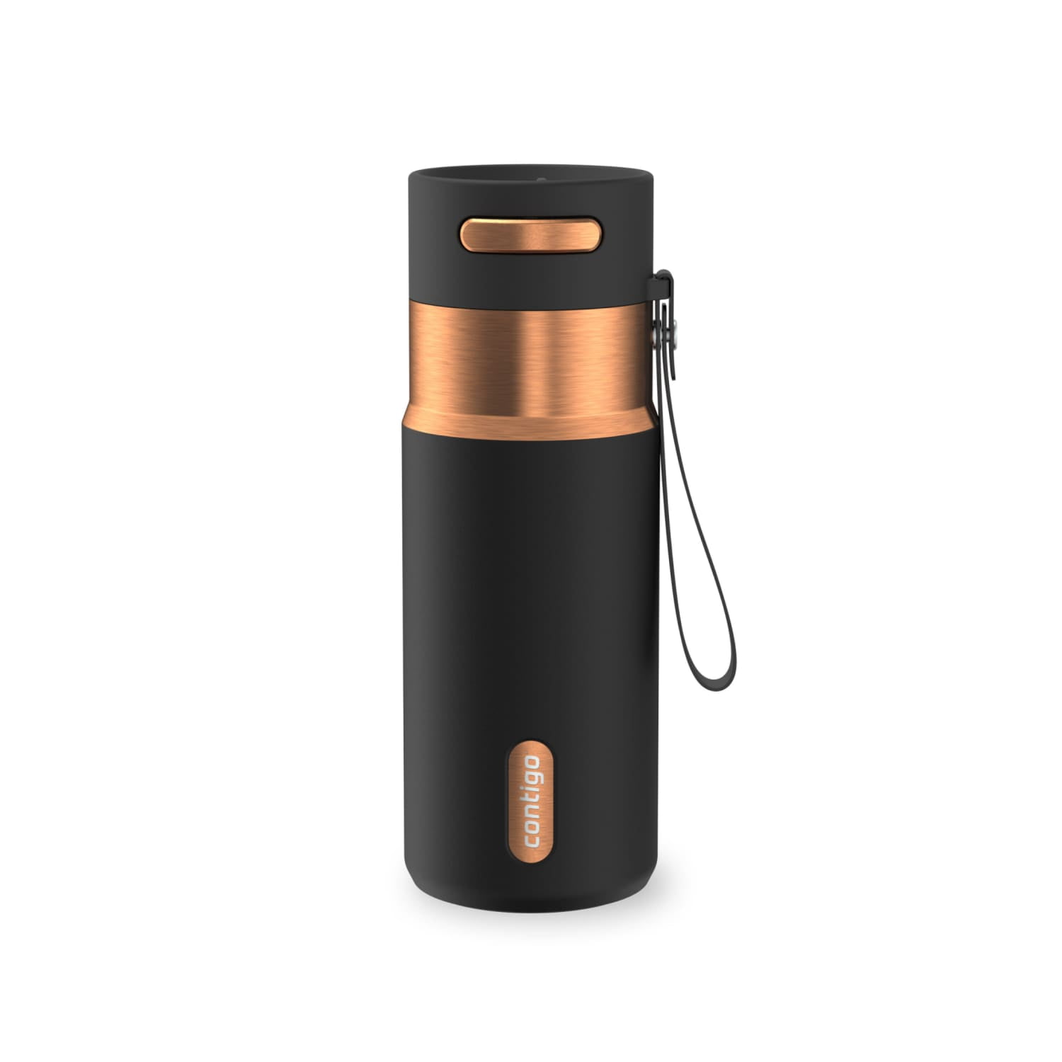 Contigo 16 oz Stainless Steel Water Bottle, Leak-Proof, Hot & Cold Insulated, Travel, Gym & Office Friendly, Carry Strap, Black/Bronze