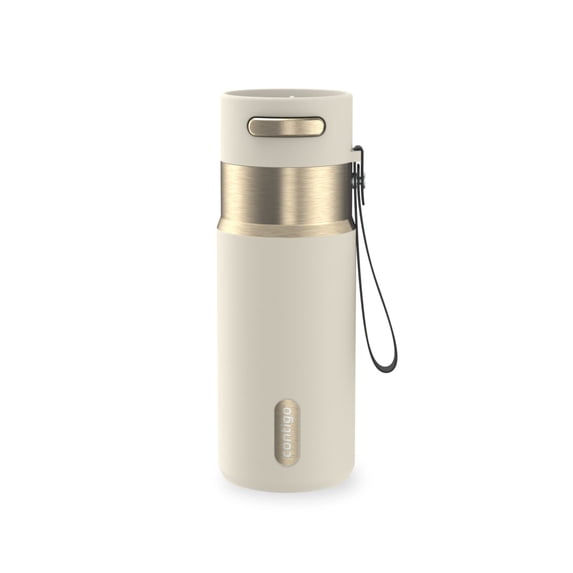 Contigo 16 oz Stainless Steel Water Bottle, Leak-Proof, Hot & Cold Insulated, Travel, Gym & Office Friendly, Carry Strap, Cream/Champagne