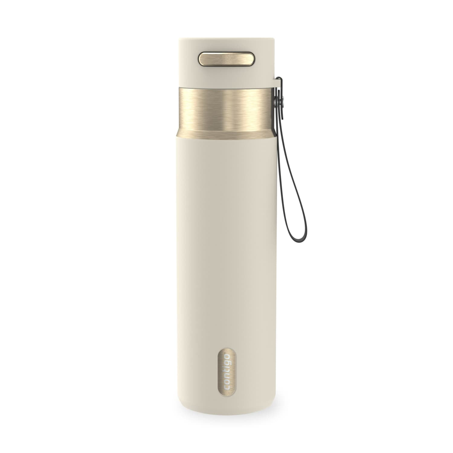 Contigo 24 oz Stainless Steel Leak-Proof Insulated Water Bottle with Carry Strap, Cream/Champagne