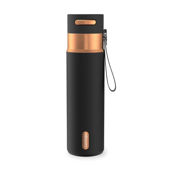 Contigo AutoSeal Leakproof Stainless Steel Reusable Water Bottle Tumbler with Carrying Strap, Black/Bronze, 24 oz