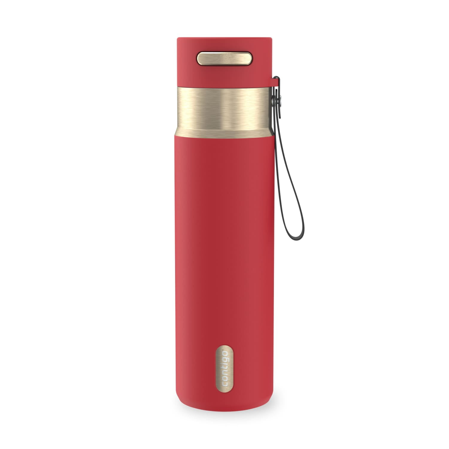 Contigo 24 oz Stainless Steel Leak-Proof Insulated Water Bottle with Carry Strap, Red/Champagne