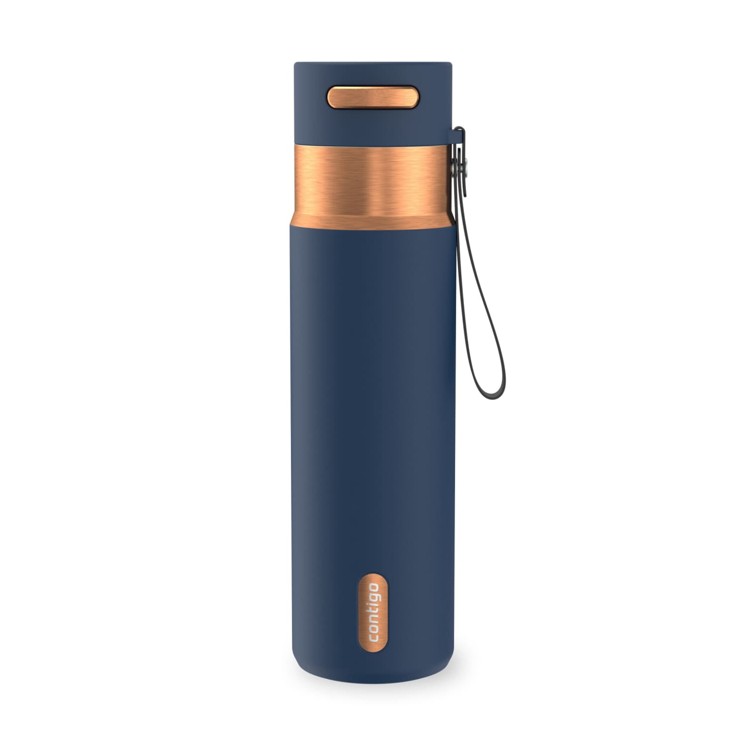 Contigo 24 oz Stainless Steel Leak-Proof Insulated Water Bottle with Carry Strap, Blue/Bronze