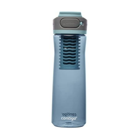 Contigo Clybourn Plastic FreeFlow Filter Water Bottle with AUTOSEAL Lid 24 oz., Dark Ice, with Replacable Filter