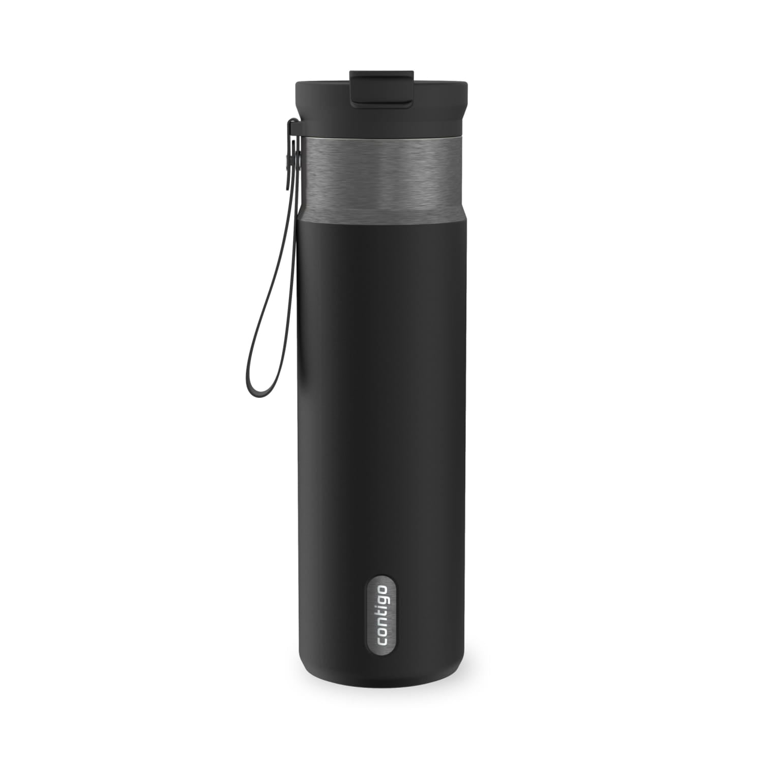 Contigo 24 oz DualSip Stainless Steel Leak-Proof Insulated Water Bottle with Straw or Sip Lid and Carry Strap, Black/Silver