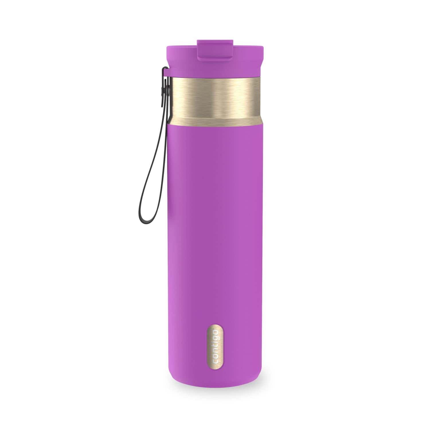 Contigo 24 oz DualSip Stainless Steel Leak-Proof Insulated Water Bottle with Straw or Sip Lid and Carry Strap, Purple/Champagne