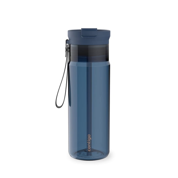 Contigo DualSip Leakproof Plastic Reusable Water Bottle with Carrying Strap, Blue/Clear, 24 oz