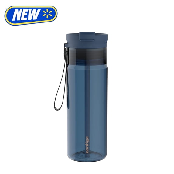 Contigo DualSip Leakproof Plastic Reusable Water Bottle with Carrying Strap, Blue/Clear, 24 oz