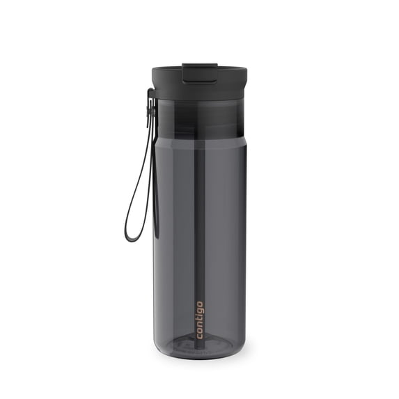 Contigo DualSip Leakproof Plastic Reusable Water Bottle with Carrying Strap, Black/Clear, 24 oz