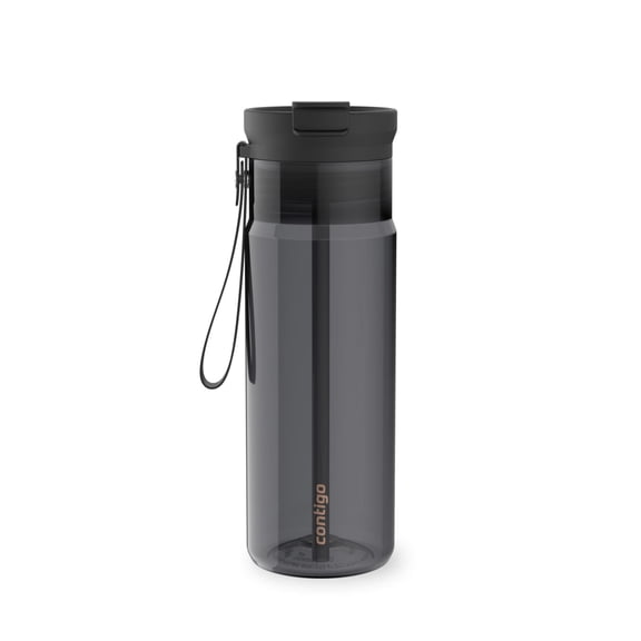 Contigo DualSip Leakproof Plastic Reusable Water Bottle with Carrying Strap, Black/Clear, 24 oz