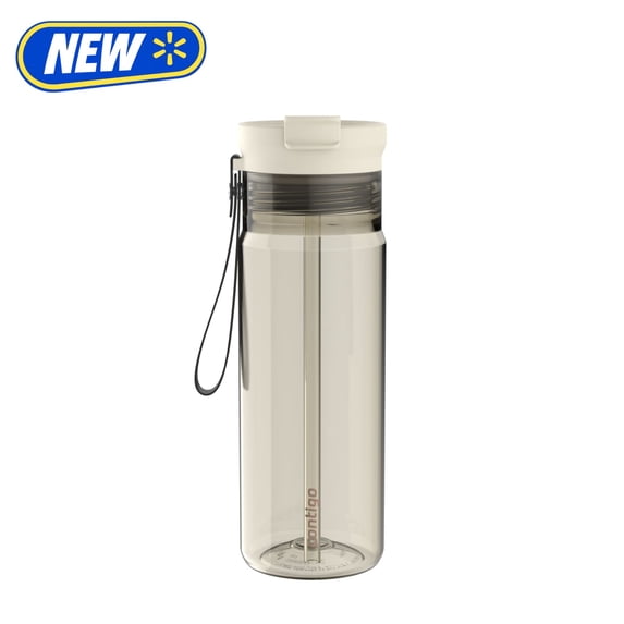 Contigo DualSip Leakproof Plastic Reusable Water Bottle with Carrying Strap, Cream/Clear, 24 oz