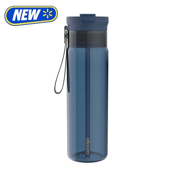 Contigo 28 oz Plastic Water Bottle Tumbler with Straw – DualSip Leak-Proof Reusable Water Bottle, Spill-Proof for Bags, Carry Strap, Blue/Clear