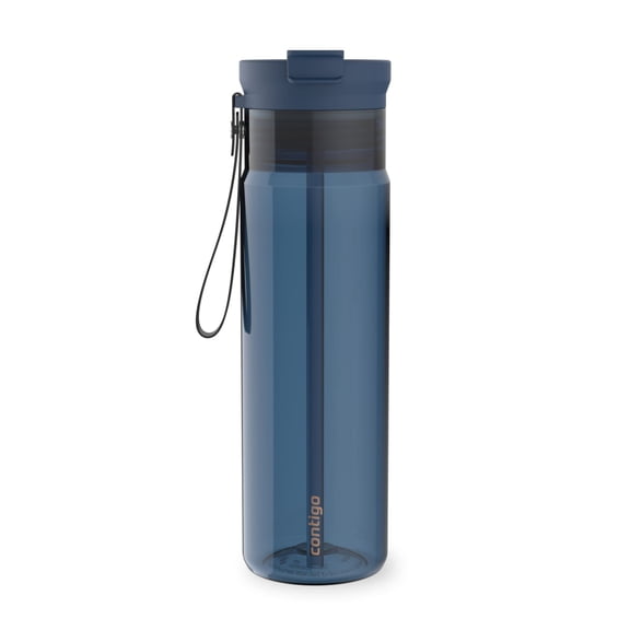Contigo 28 oz Plastic Water Bottle Tumbler with Straw – DualSip Leak-Proof Reusable Water Bottle, Spill-Proof for Bags, Carry Strap, Blue/Clear
