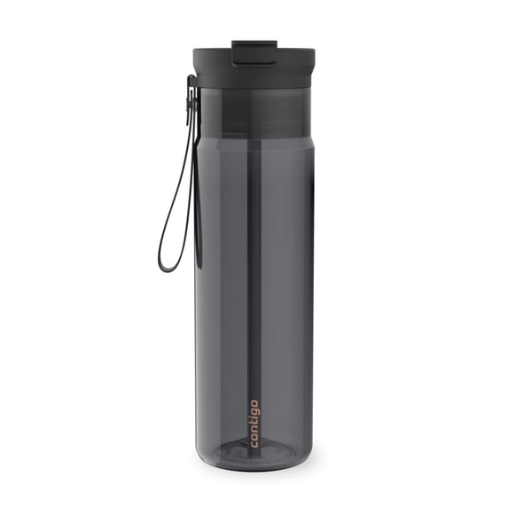 Contigo 28 oz Plastic Water Bottle Tumbler with Straw – DualSip Leak-Proof Reusable Water Bottle, Spill-Proof for Bags, Carry Strap, Black/Clear