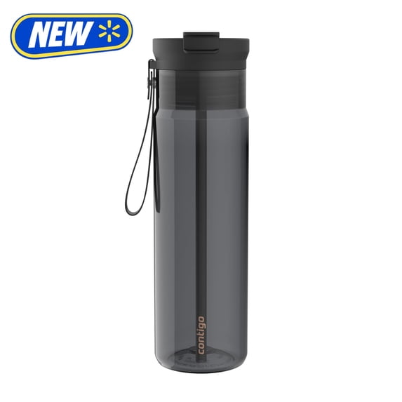 Contigo 28 oz Plastic Water Bottle Tumbler with Straw – DualSip Leak-Proof Reusable Water Bottle, Spill-Proof for Bags, Carry Strap, Black/Clear
