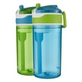 thumbnail image 1 of Contigo Kids 2-in-1 Snack Hero Tumbler Featuring 4oz Snack Holder Stacked on Top of 13oz Water Bottle - BPA Free, Durable Tritan w/Flexible Carry Handle & Spill-Proof Valve, Green & Blue – 2 Pack, 1 of 7