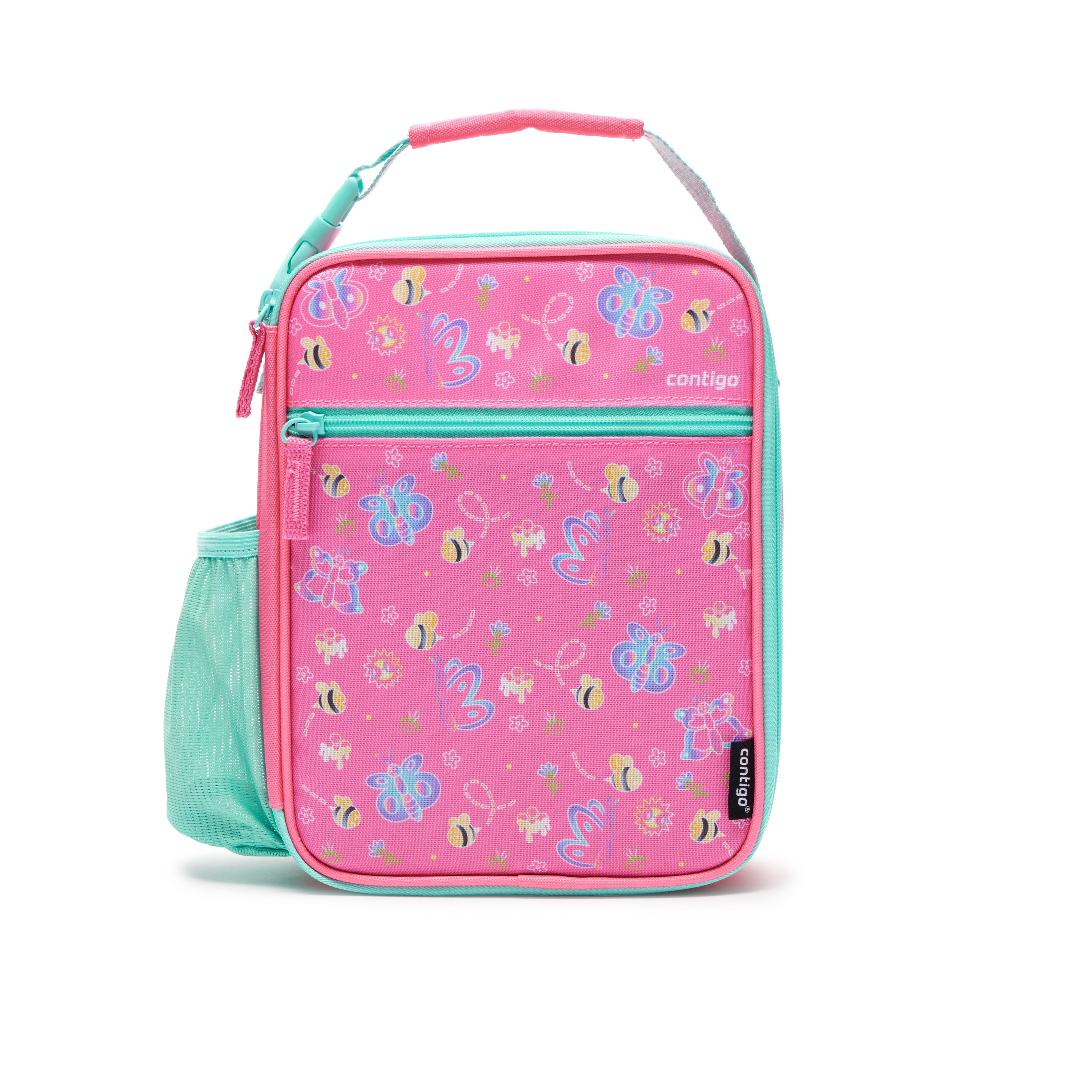 Contigo Kids Insulated Reusable Lunch Box with Antimicrobial Liner and Water Bottle Holder, Pink