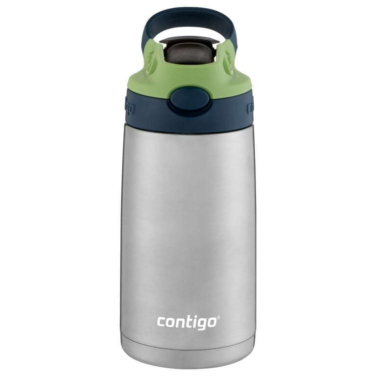 Contigo Kids Stainless Steel Water Bottle with Redesigned Autospout Straw, 13 oz, Blueberry & Green Apple