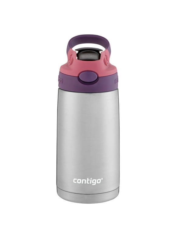 Contigo Kids Stainless Steel Water Bottle with Redesigned AUTOSPOUT Straw Lid Eggplant and Punch, 13 fl oz.