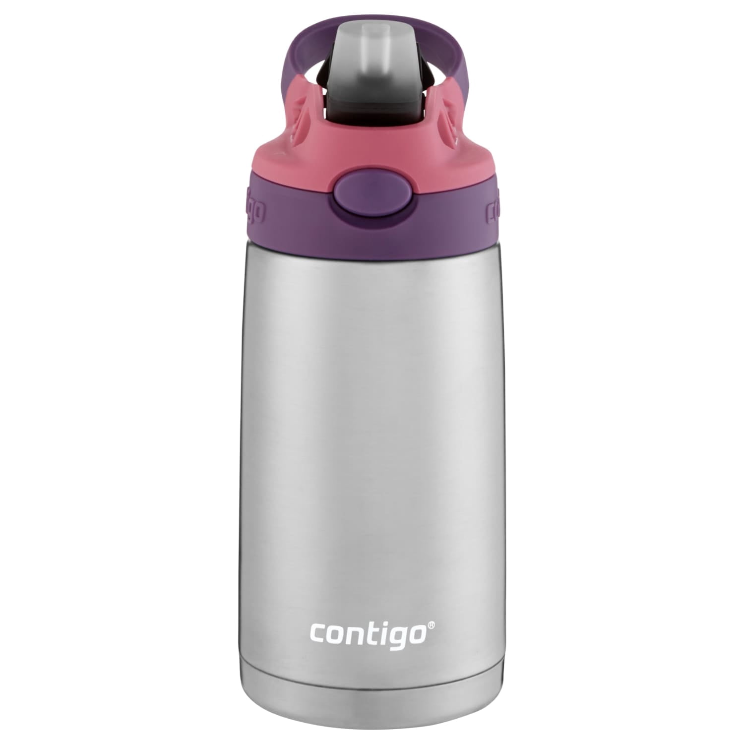 Contigo Kids Stainless Steel Water Bottle with Redesigned AUTOSPOUT Straw Lid Eggplant and Punch, 13 fl oz.