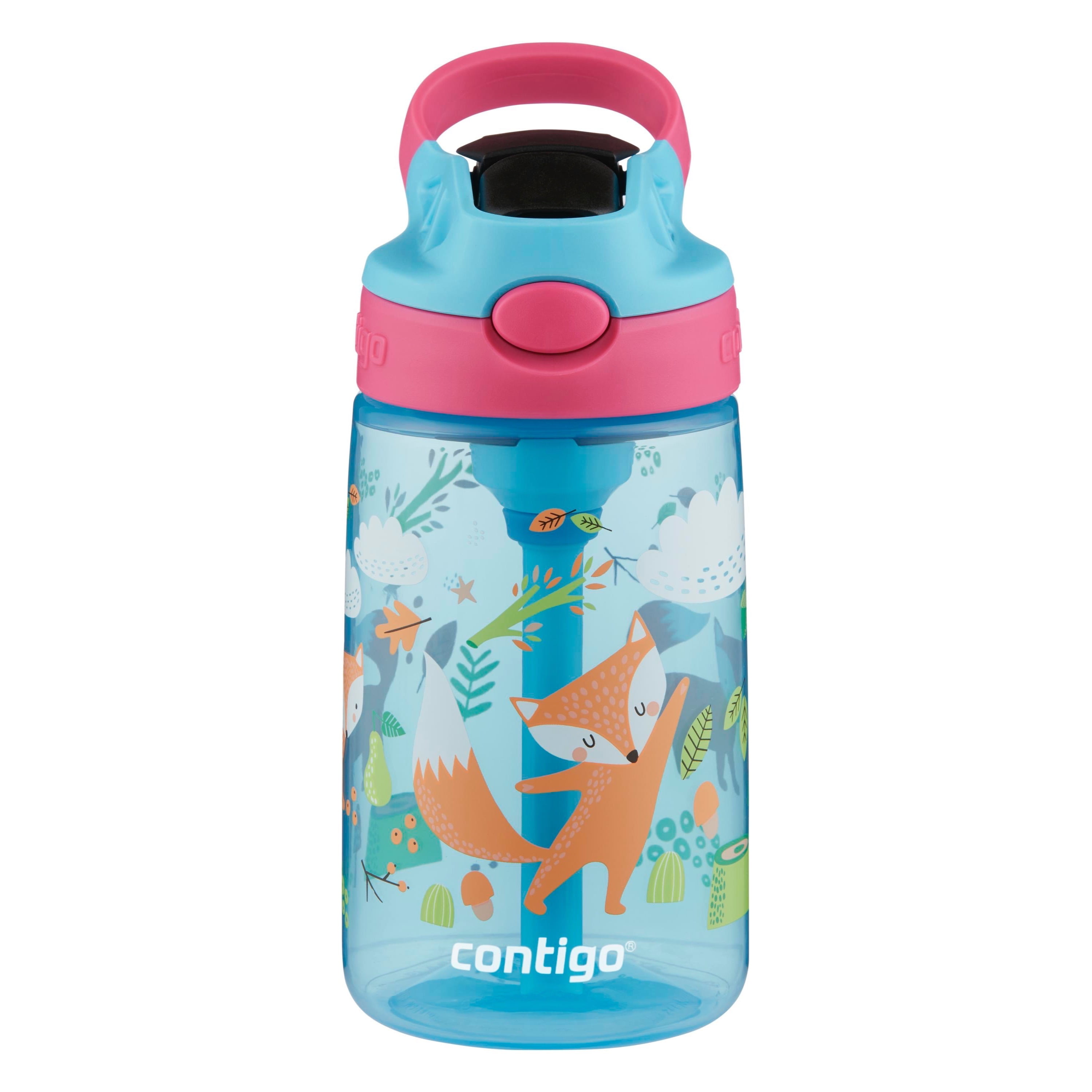 Contigo Kids Water Bottle with Autospout Straw, Blue Raspberry and Pink  Fox, 14 fl oz.