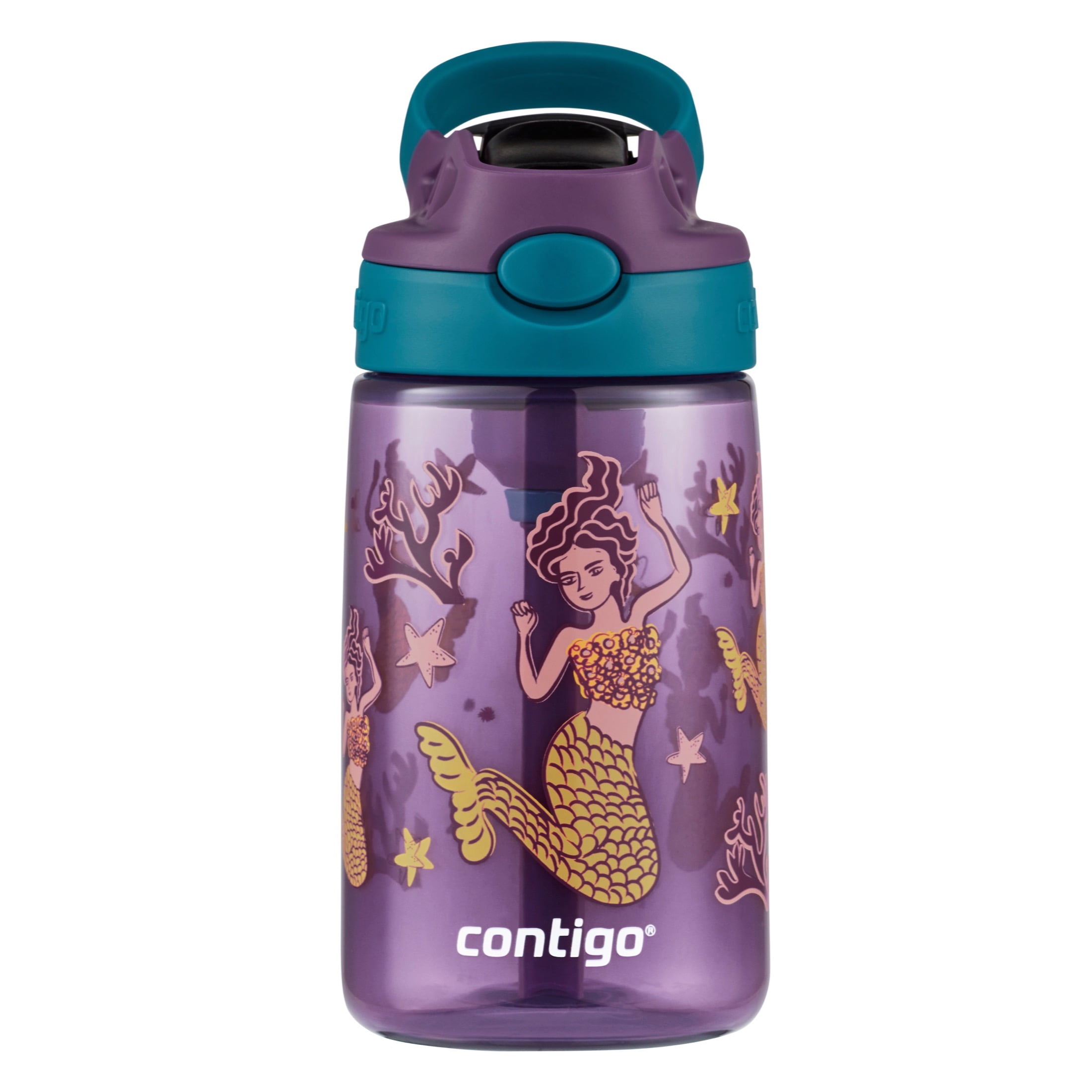 Contigo Kids Water Bottle with Redesigned Autospout Straw Lid Dinos and Taro/Juniper, 14 fl oz., 2 Pack, Size: 14 oz